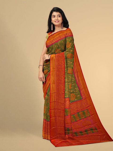 

Kalamandir Green & Red Floral Silk Blend Saree