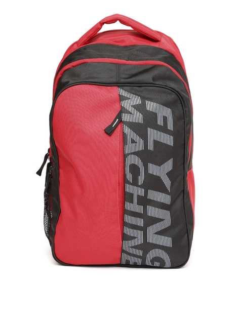 Flying Machine Men Red & Grey Brand Logo Printed Backpack