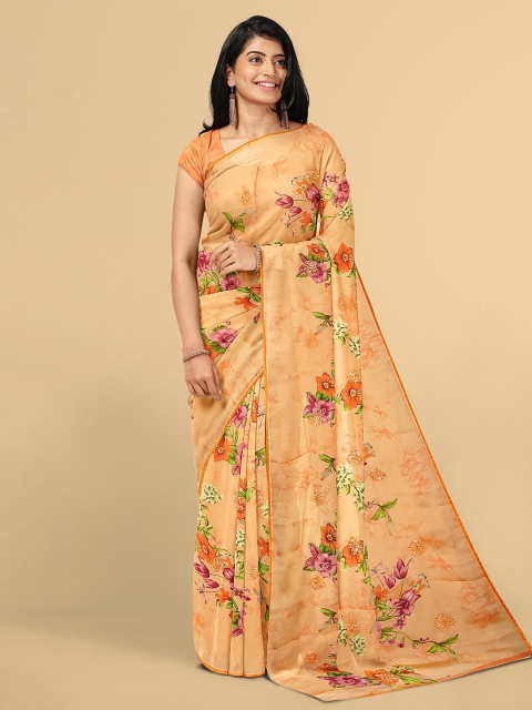 

Kalamandir Orange & Green Floral Silk Blend Saree