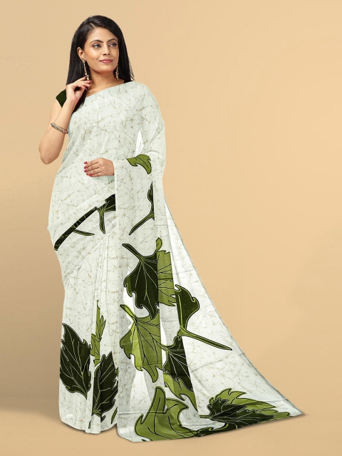 

Kalamandir White & Green Printed Silk Blend Saree