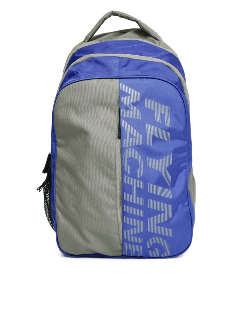 Flying Machine Men Grey & Blue Brand Logo Backpack