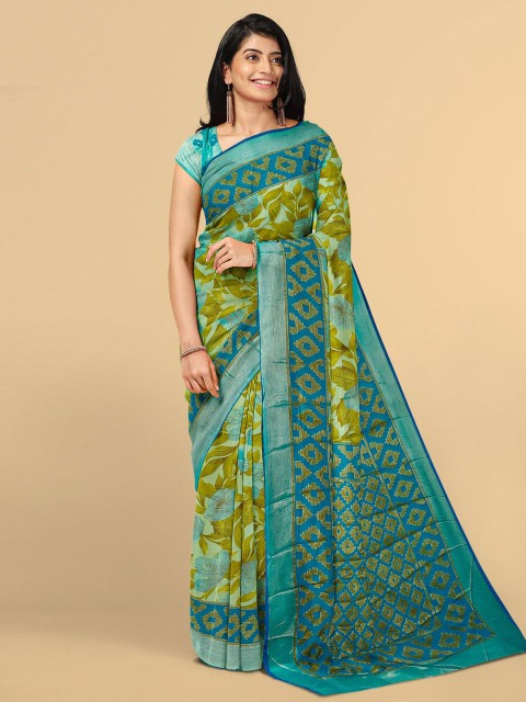 

Kalamandir Olive Green & Blue Floral Silk Blend Saree