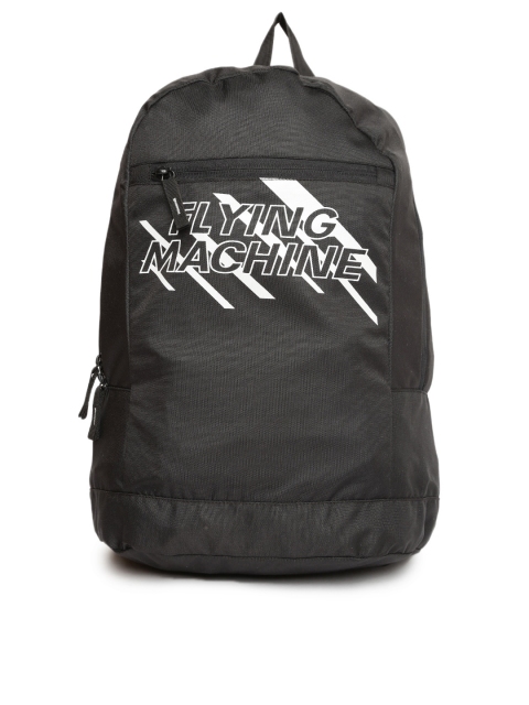 

Flying Machine Men Black Brand Logo Printed Backpack