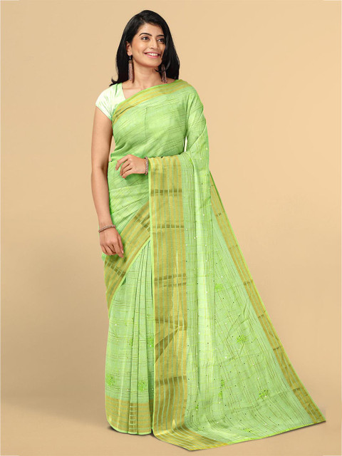 

Kalamandir Green & Gold Embroidered Sequined Silk Blend Saree