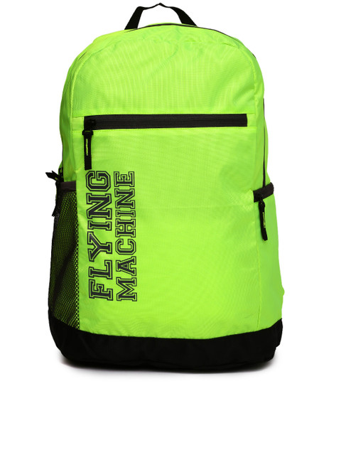 

Flying Machine Men Fluorescent Green Brand Logo Printed Backpack