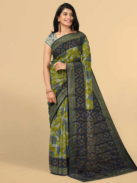 

Kalamandir Olive Green & Green Floral Silk Blend Saree