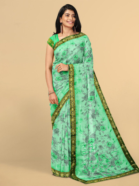 

Kalamandir Sea Green & Grey Floral Georgette Saree