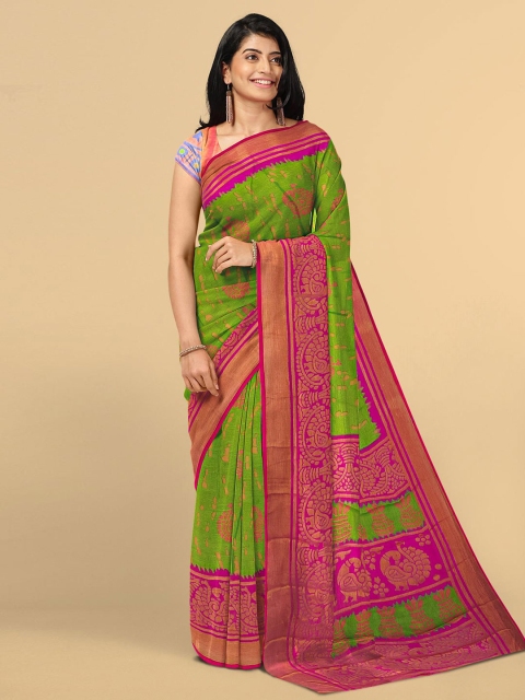 

Kalamandir Green & Pink Ethnic Motifs Zari Silk Blend Saree