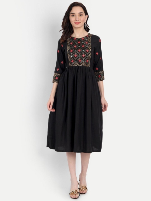 

RUHI FASHION Women Black Floral Midi Dress