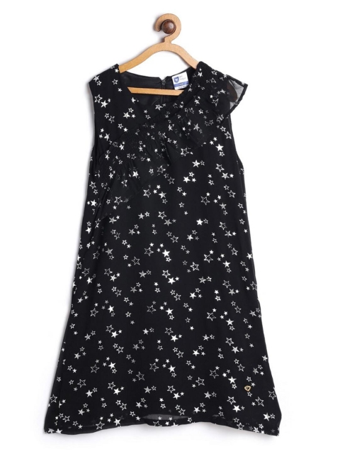 

612League Black Floral Crepe A-Line Dress