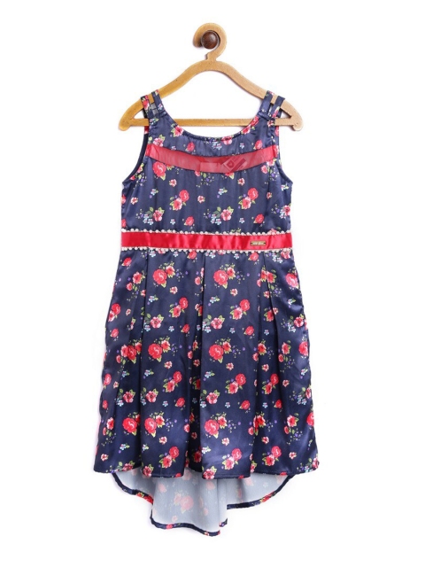

612League Navy Blue & Red Floral Sleeveless Dress