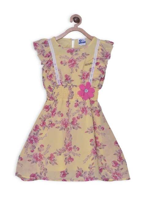 

612League Yellow & Pink Floral Georgette Dress