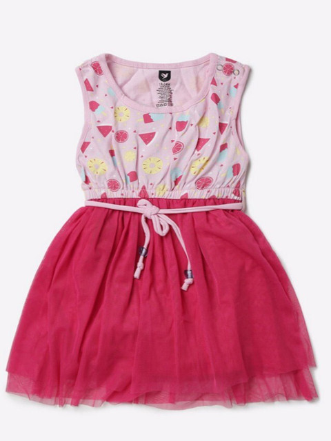 

612League Girls Pink Printed Fit & Flare Dress