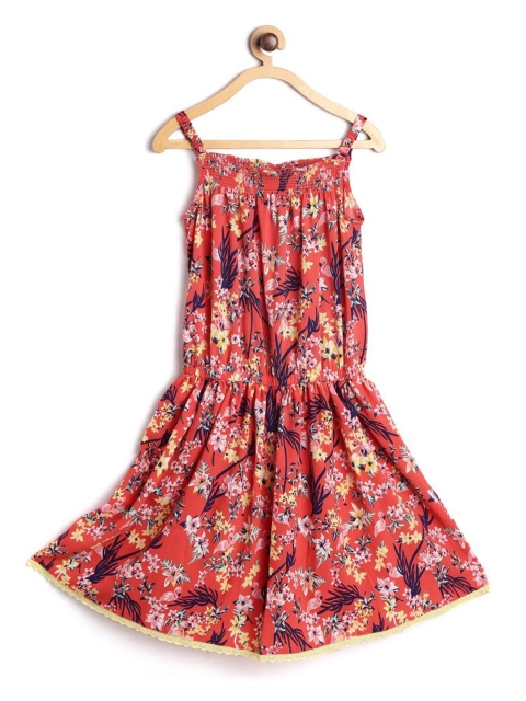 

612League Girls Orange & Yellow Floral Crepe Dress