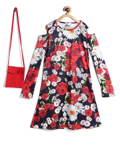 

612League Blue Floral Velvet A-Line Dress