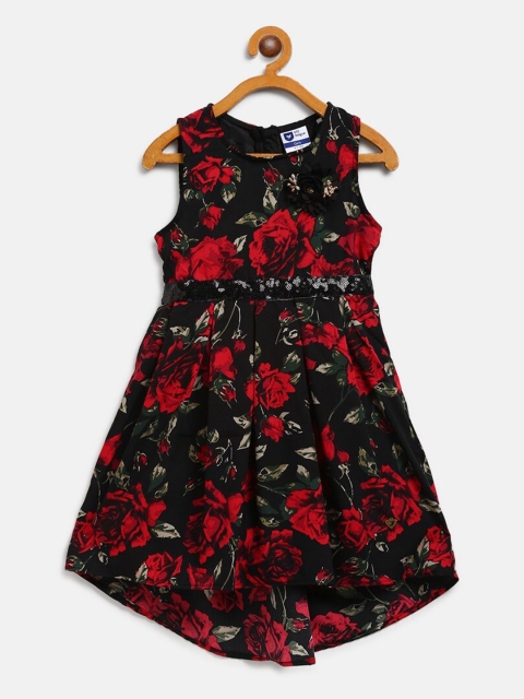 

612League Black Floral Crepe Dress