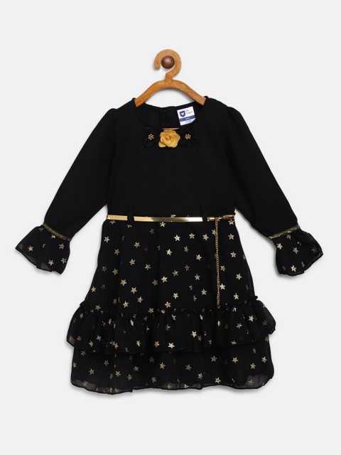 

612League Black Floral Crepe Dress