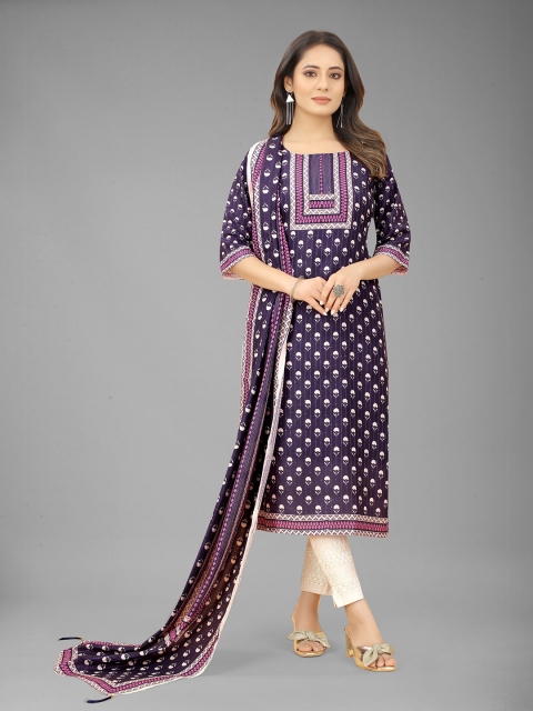 

RUHI FASHION Blue & Off White Printed Semi-Stitched Dress Material