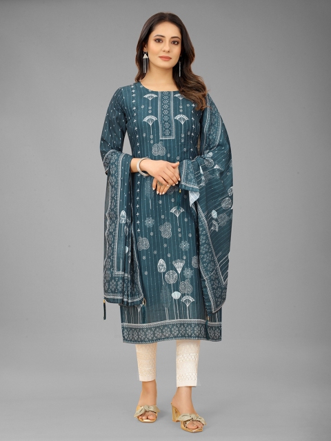 

RUHI FASHION Women Blue & White Printed Semi-Stitched Dress Material