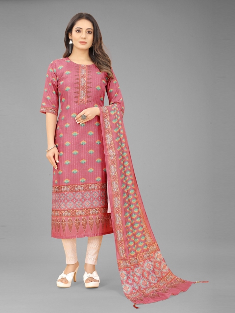 

RUHI FASHION Red & Blue Printed Semi-Stitched Dress Material