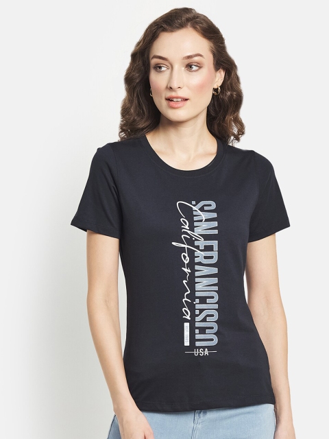 

METTLE Women Navy Blue Typography Printed T-shirt