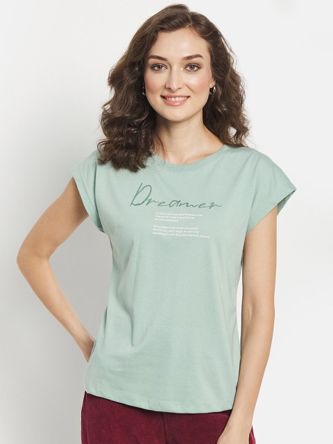 

METTLE Women Green Typography Printed Extended Sleeves T-shirt