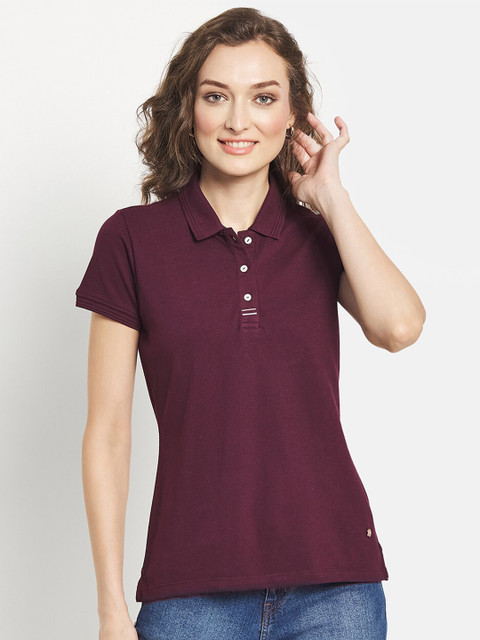 

METTLE Women Maroon Polo Collar T-shirt