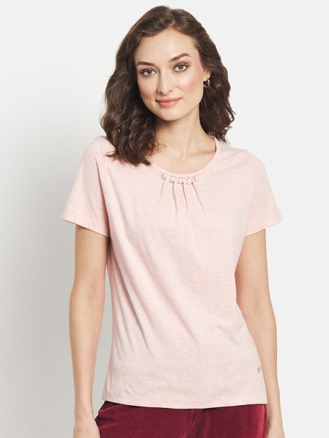

METTLE Women Pink Embellished T-shirt