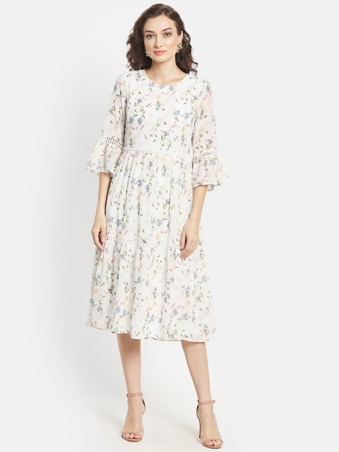 

METTLE Women White Floral Printed Midi Dress