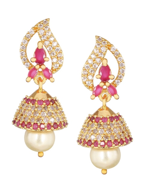 

Mallepula Pink & Gold-Plated Contemporary Jhumkas Earrings