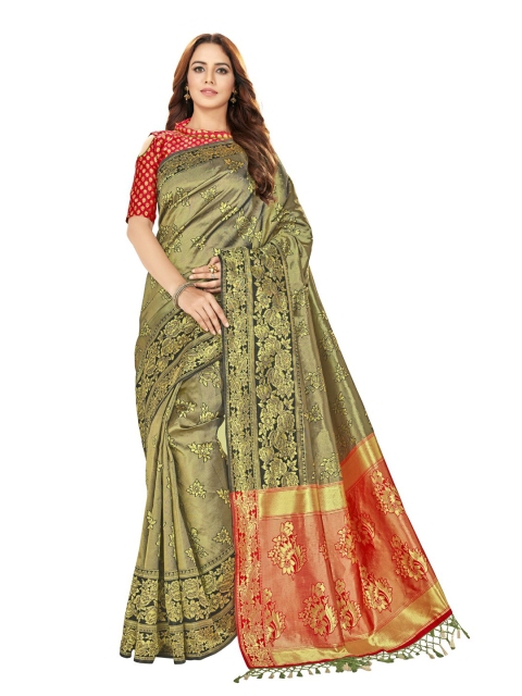

MotiHamir Black & Red Woven Design Zari Silk Blend Banarasi Saree