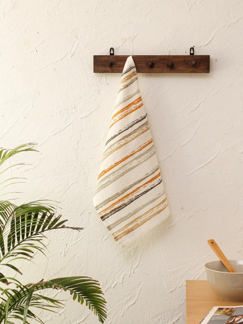 

House This White & Orange -Colored Striped Pure Cotton Kitchen Towels