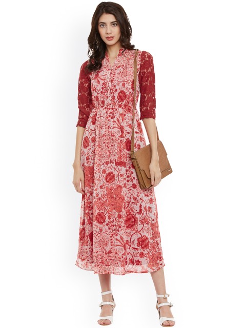 

The Vanca Women Red Printed Fit and Flare Dress