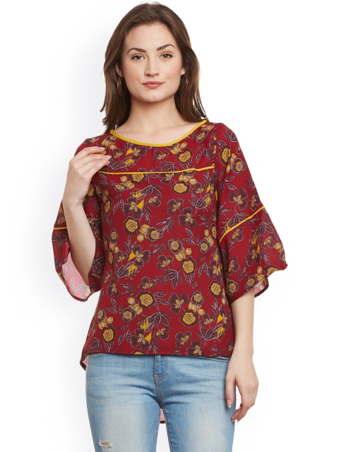 

Ruhaans Women Maroon Printed High-Low Top