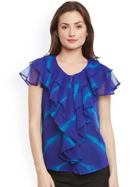 

Ruhaans Women Blue Semi-Sheer Dyed Top