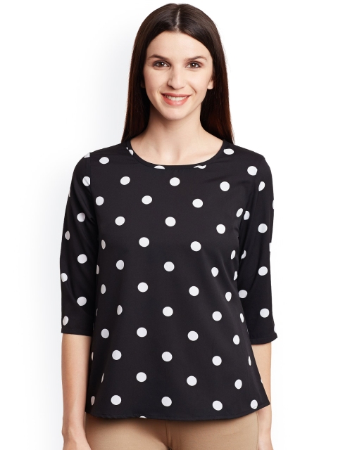 

Ruhaans Women Black Polka Dot Print Top