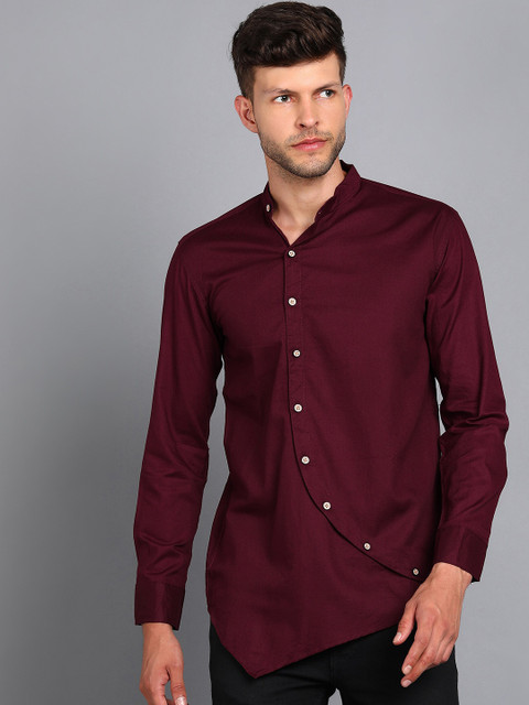 

A-Okay Men Maroon Solid Cotton Casual Shirt