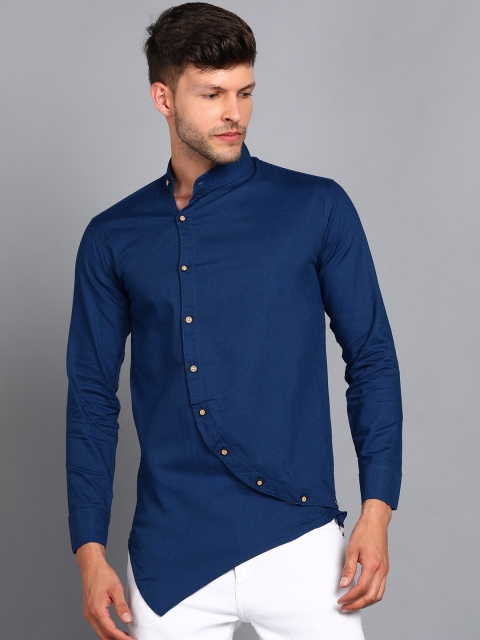A-Okay Men Blue Regular Fit Mandarin Collar Casual Shirt