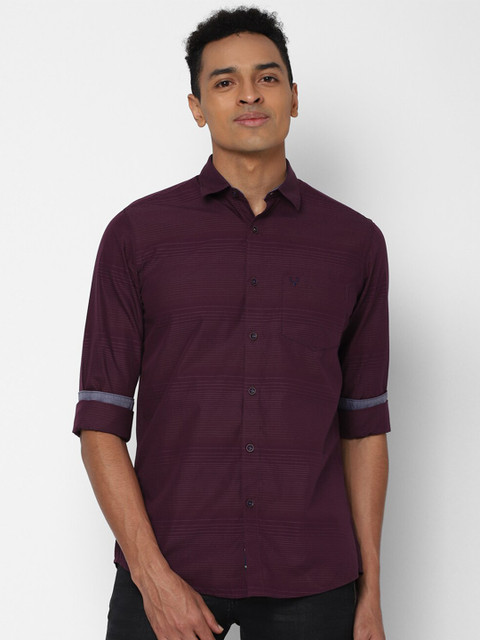 

Allen Solly Men Purple Slim Fit Horizontal Stripes Checked Casual Shirt