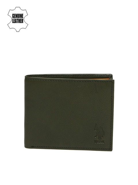 

U.S. Polo Assn. Men Olive Green Genuine Leather Two Fold Wallet