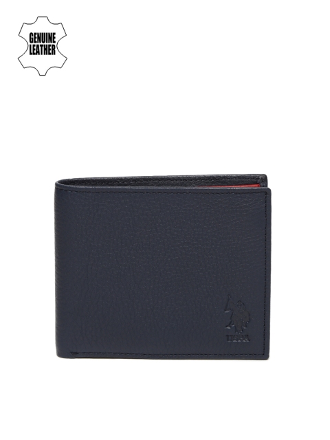 

U.S. Polo Assn. Men Navy Genuine Leather Two Fold Wallet, Navy blue