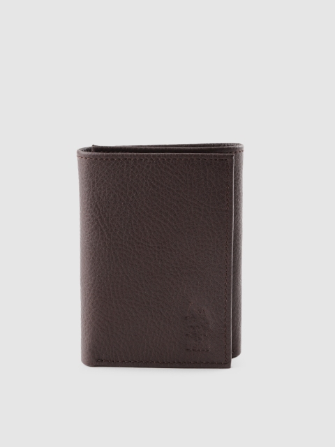 

U S Polo Assn Men Coffee Brown Grainy Textured Leather Three Fold Wallet