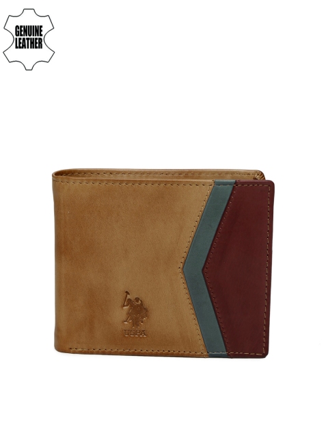 

U.S. Polo Assn. Men Brown Colourblocked Genuine Leather Two Fold Wallet