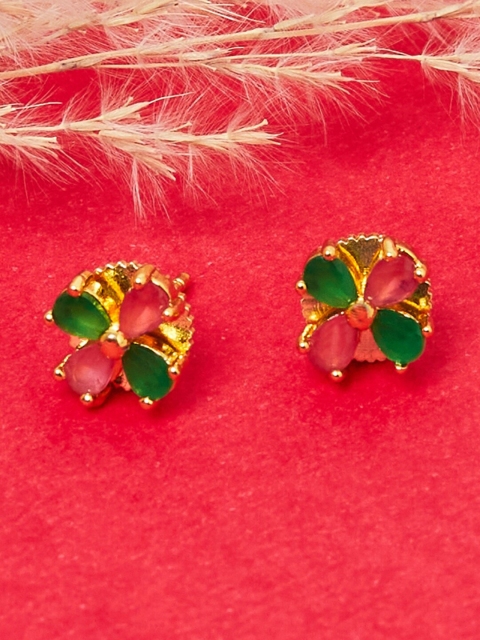 

Voylla Women Gold & Pink Gold-Pleated Floral Studs Earrings