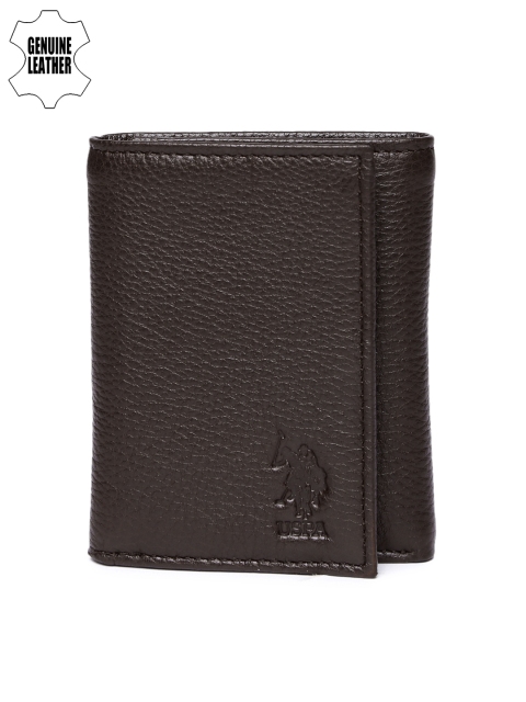 

U.S. Polo Assn. Men Brown Genuine Leather Three Fold Wallet
