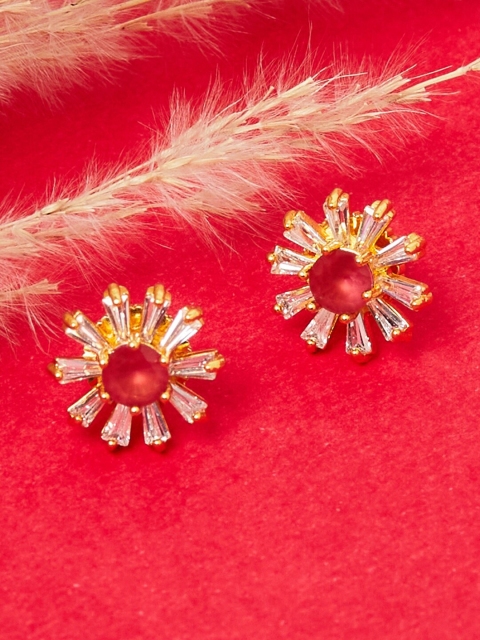 

Voylla Gold-Toned & Red Contemporary Studs Earrings