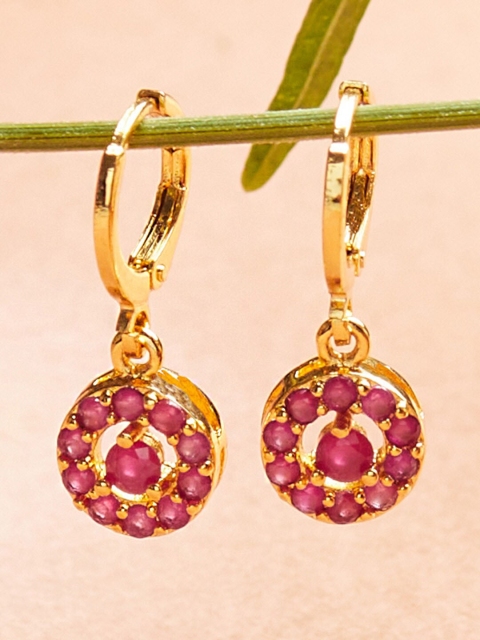 

Voylla Gold-Toned & Pink Contemporary Gold-Plated Drop Earrings