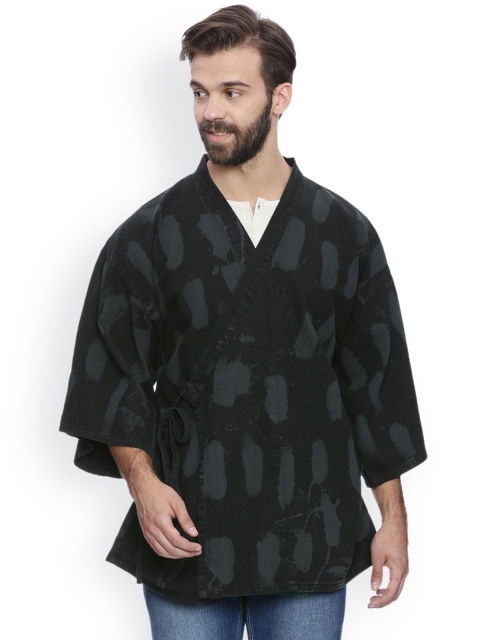 

Blue Saint Men Black Printed Open Front Jacket