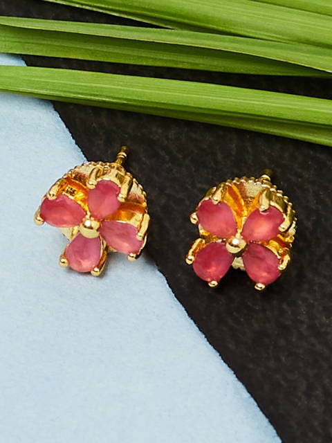 

Voylla Women Gold-Toned & Pink Contemporary Studs Earrings