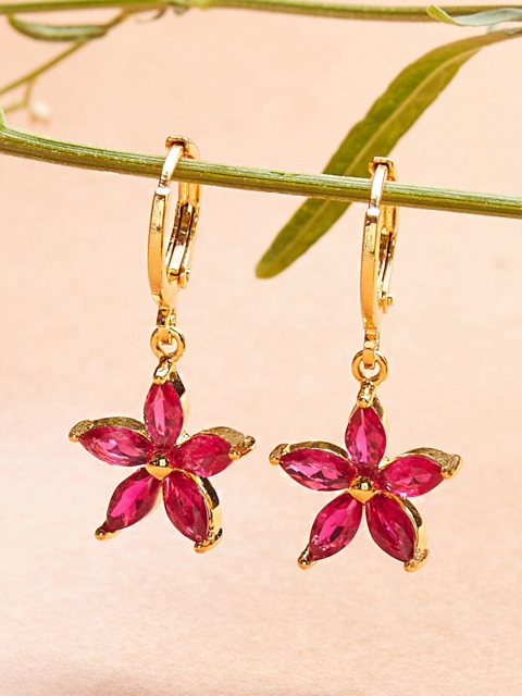 

Voylla Women Gold-Toned Spakling Essentials Pink Flower Drop Earrings